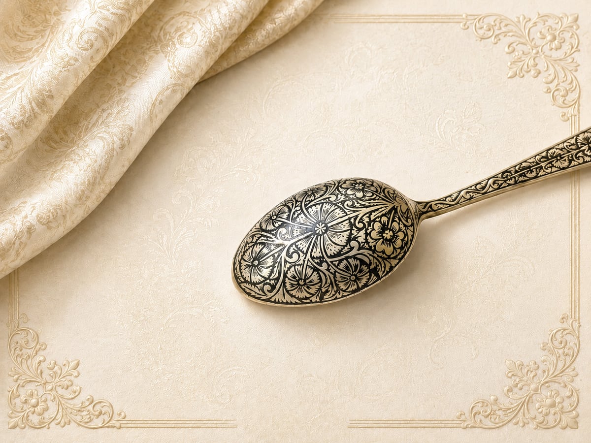 Handcrafted engraved silver spoon